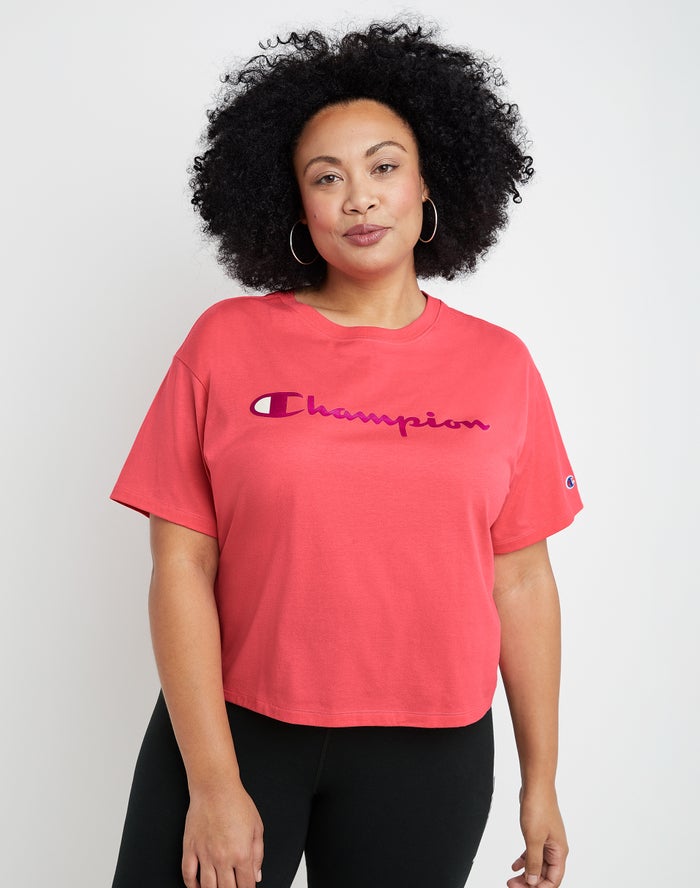 Champion Plus Cropped Script C Logo - Naisten Koralli T-Paita - Suomi 8065927-VA